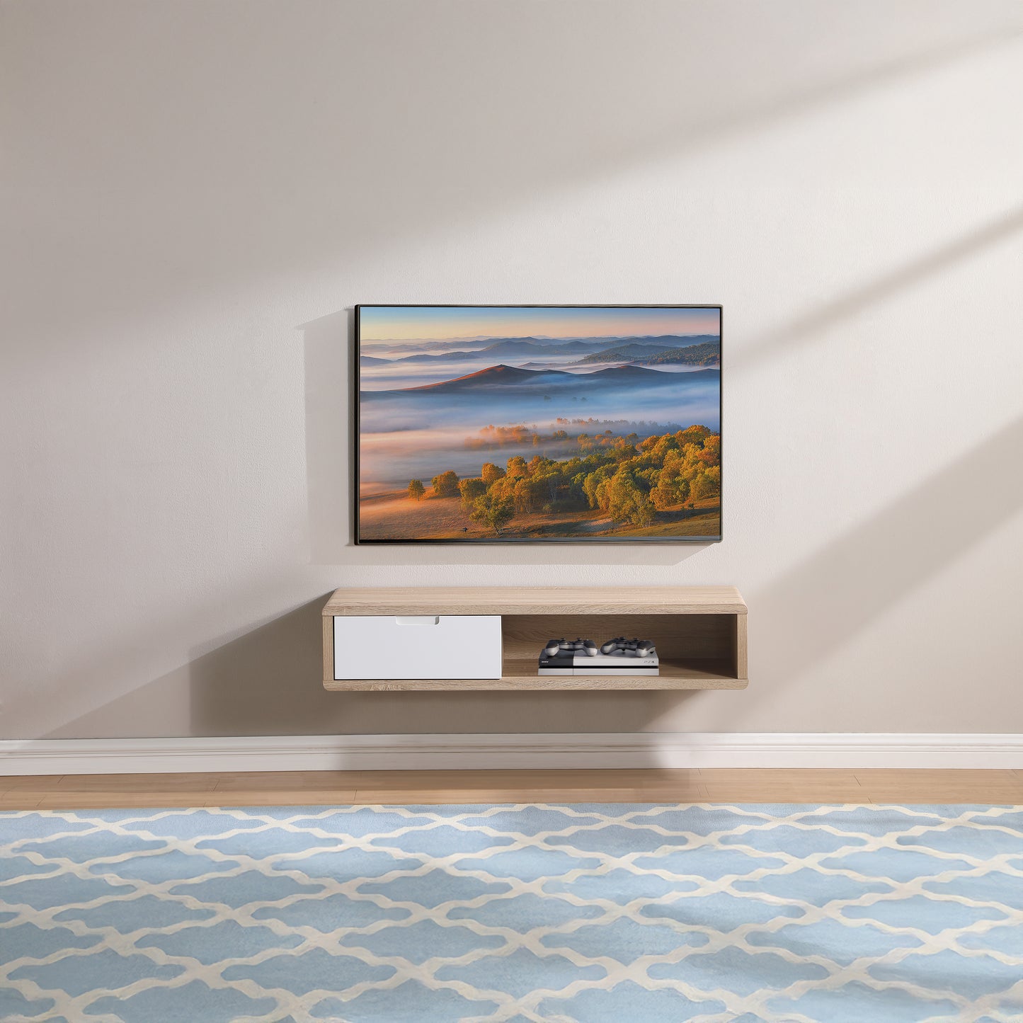 Tauris Hover Entertainment Center, TV Stand, Entertainment Unit 1200mm Wall Mount Unit Light Oak
