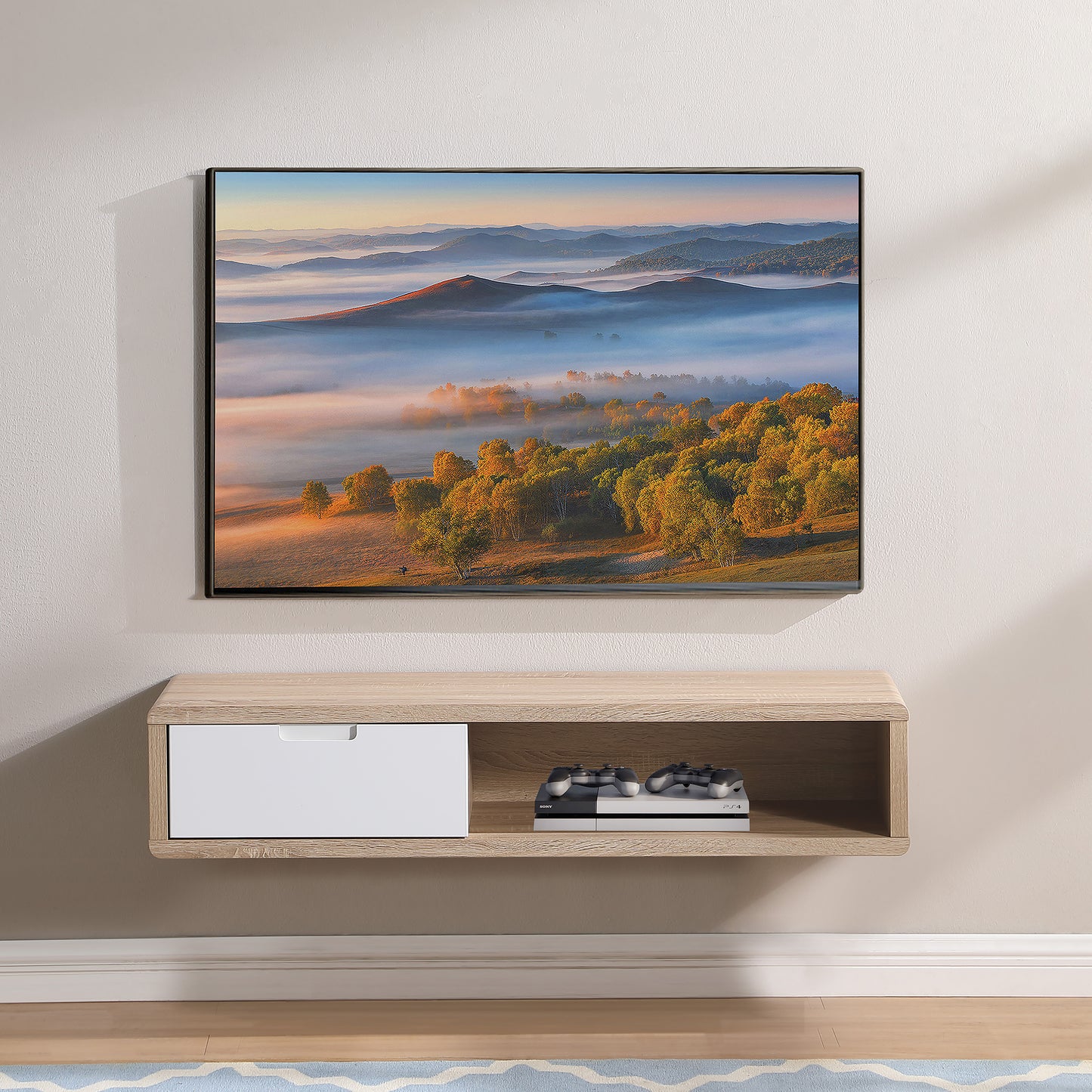 Tauris Hover Entertainment Center, TV Stand, Entertainment Unit 1200mm Wall Mount Unit Light Oak