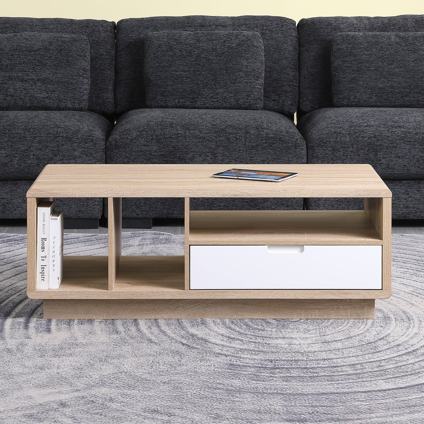 Tauris HOVERCTLO Coffee Table – Light Oak with Painted White Drawer