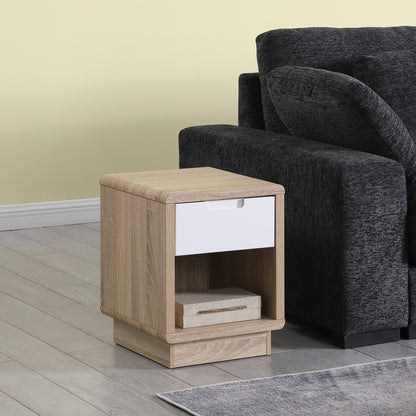 Tauris HOVERETLO Side Table – Light Oak with White Painted Drawer