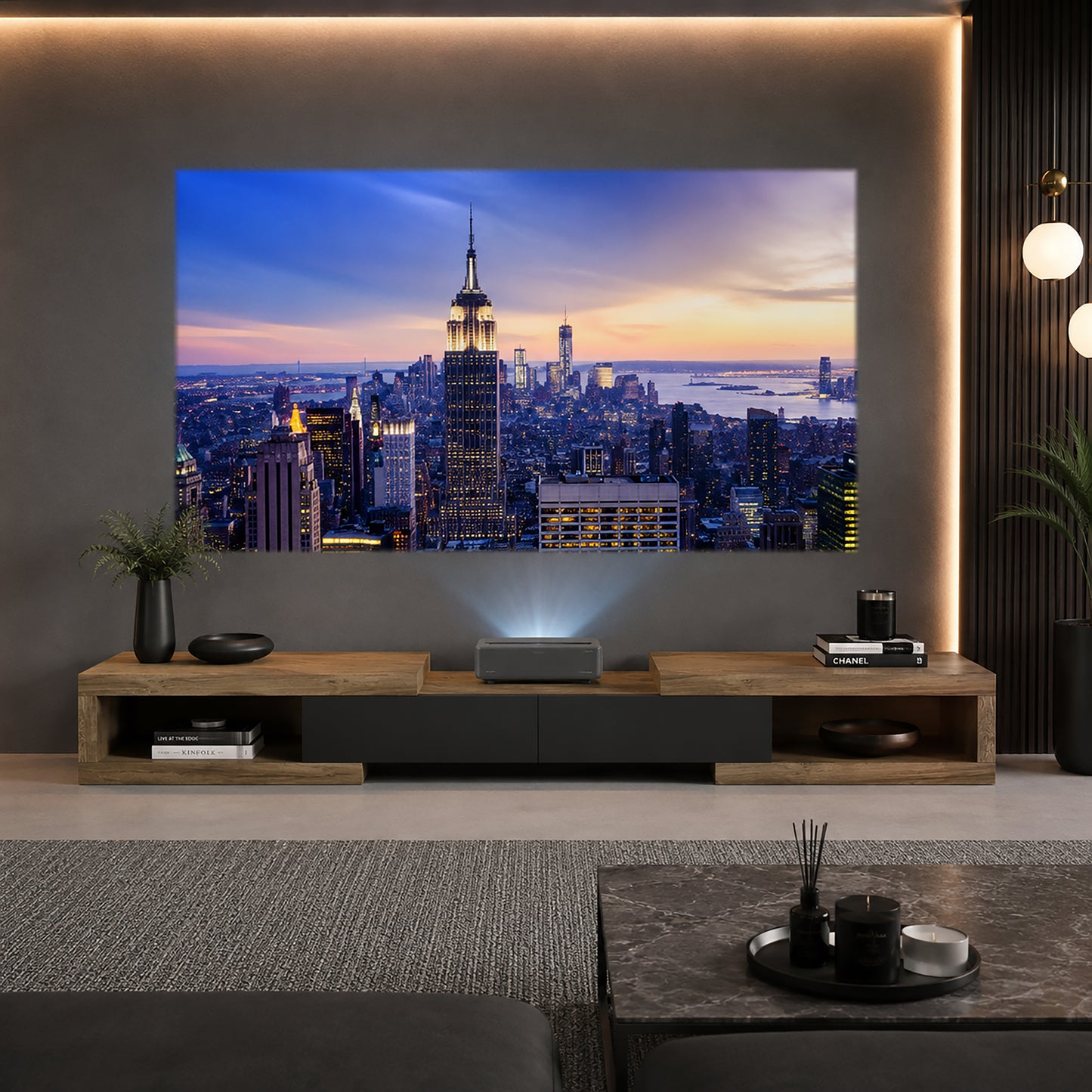 Tauris Slide Entertainment Center, TV Cabinet, Entertainment Unit 2500mm Expandable Low Line Dark Oak