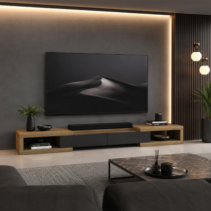 Tauris Slide Entertainment Center, TV Cabinet, Entertainment Unit 2500mm Expandable Low Line Dark Oak