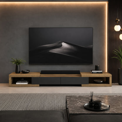 Tauris Slide Entertainment Center, TV Cabinet, Entertainment Unit 2500mm Expandable Low Line Dark Oak