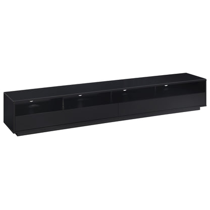 Tauris Suave Low Line TV Unit 2200mm , Sound Bar Shelf, Tempered Glass Top, Black