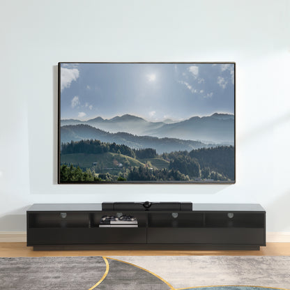 Tauris Suave Low Line TV Unit 2200mm , Sound Bar Shelf, Tempered Glass Top, Black