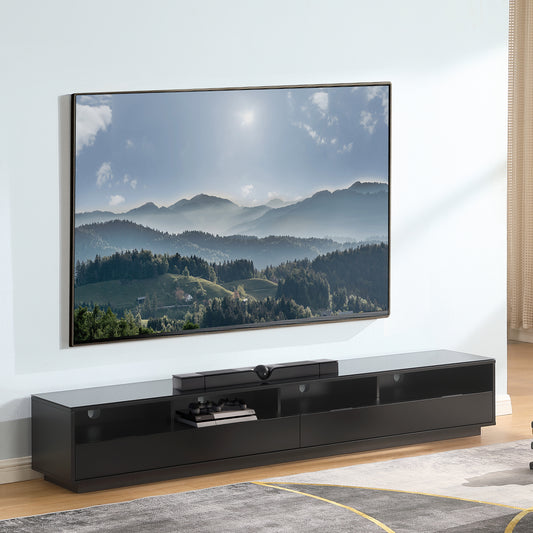 Tauris Suave Low Line TV Unit 2200mm , Sound Bar Shelf, Tempered Glass Top, Black