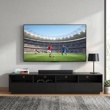 Tauris Suave Low Line TV Unit 2200mm , Sound Bar Shelf, Tempered Glass Top, Black
