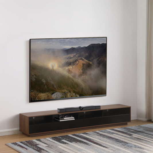 Tauris Suave Low Line TV Unit 2200mm , Sound Bar Shelf, Dark Oak and Black