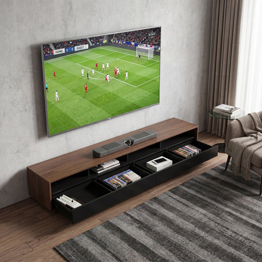 Tauris Suave Low Line TV Unit 2200mm , Sound Bar Shelf, Dark Oak and Black