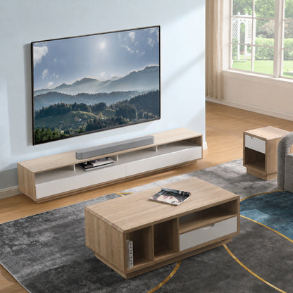 Tauris Suave Low Line TV Unit 2200mm , Sound Bar Shelf, Oak and White