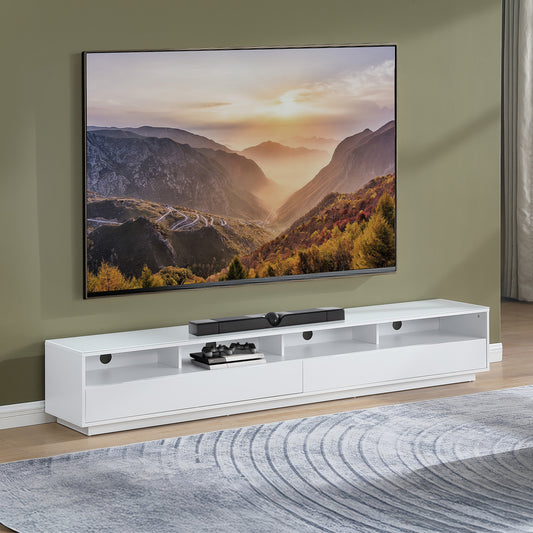 Tauris Suave Low Line TV Unit 2200mm , Sound Bar Shelf, Tempered Glass Top, White