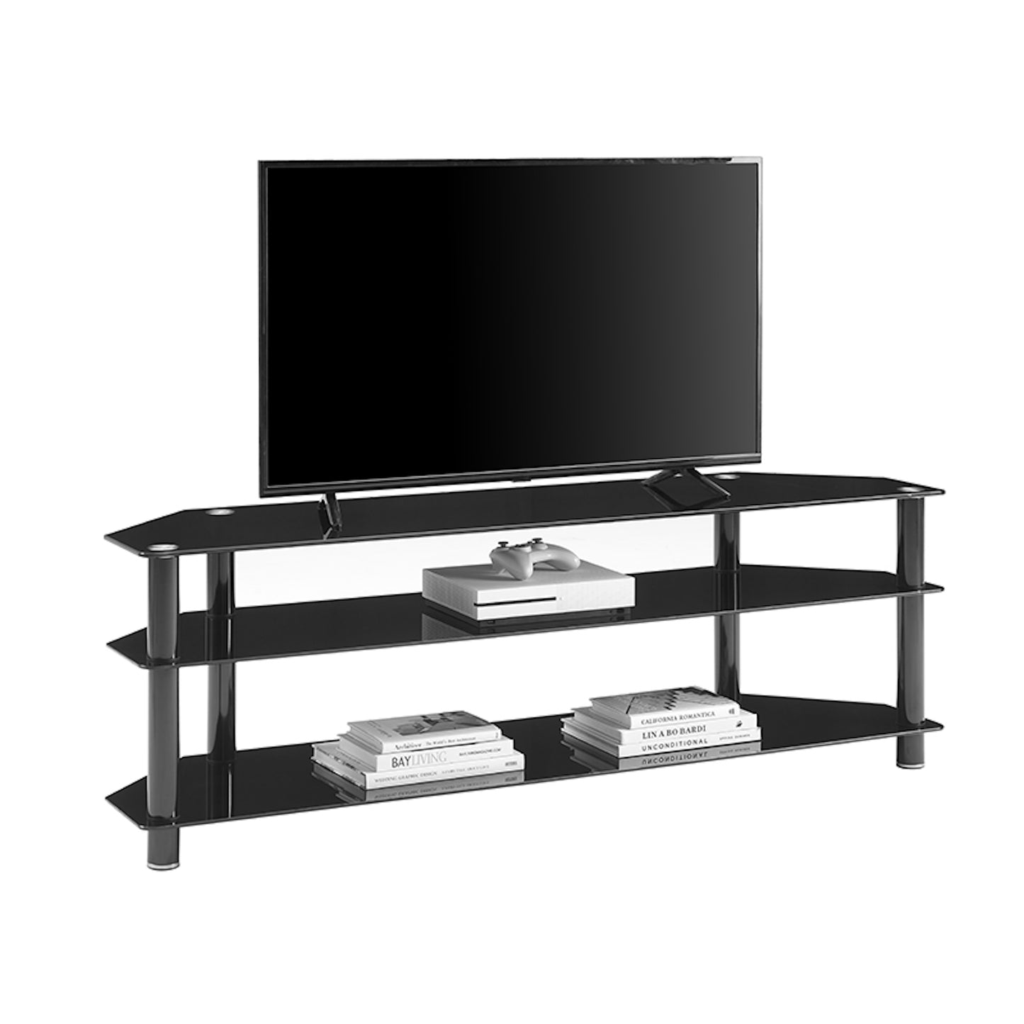 Tauris ACE Entertainment Center, TV Stand, Entertainment Unit 1500mm Tempered Glass and Steel Unit Black