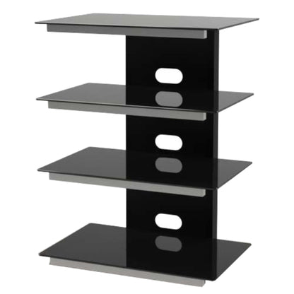 Tauris Gamma Media Storage Cabinets & Racks, Hi Fi Rack 785mm Four Open Shelves, Grey Shelf Supports Tempered Glass, Black