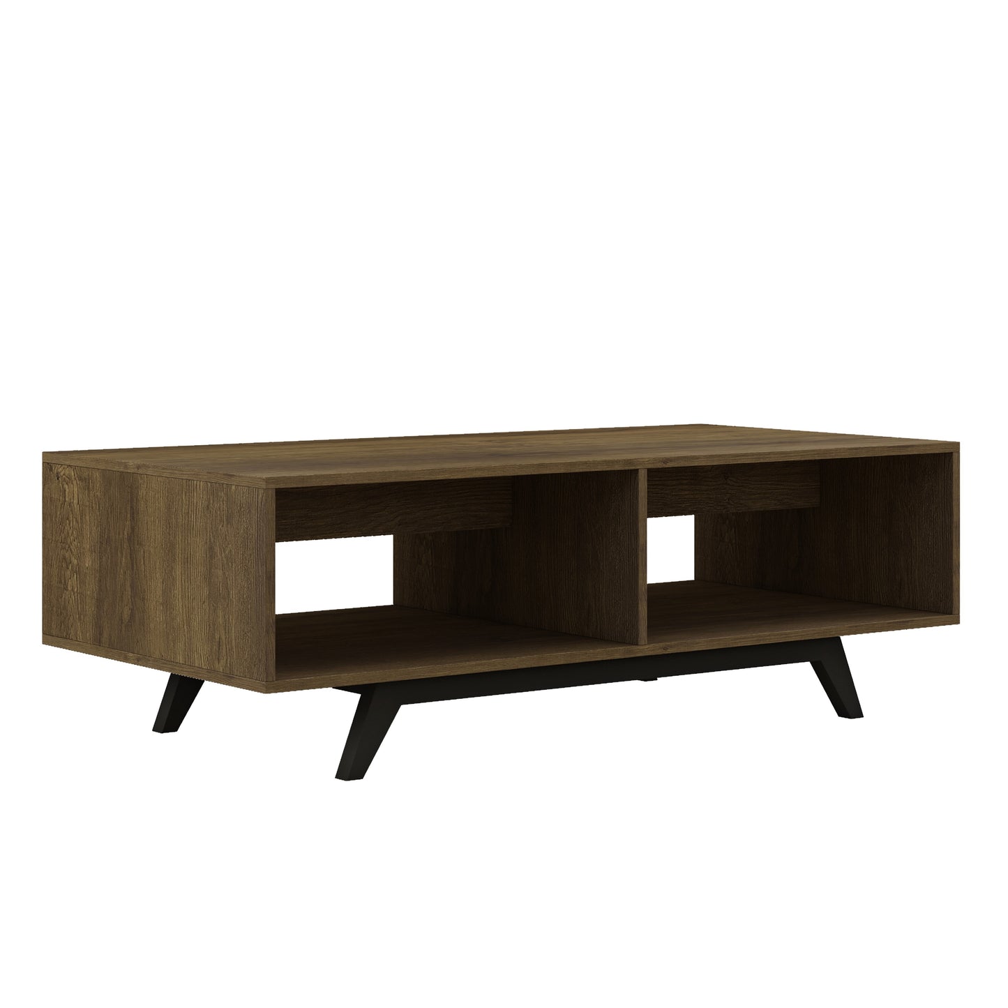 Tauris Metro Coffee Tables 1200mm Two Open Shelves, Solid Rubber Wood Legs, Dark Oak