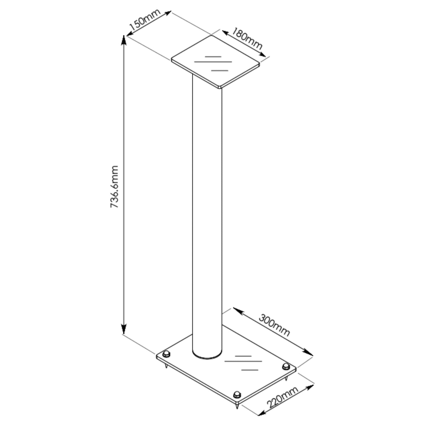 Tauris Opal SS29 Speaker Stand Pair 736mm Tempered Glass Base, Gloss Leg, Pair, Black