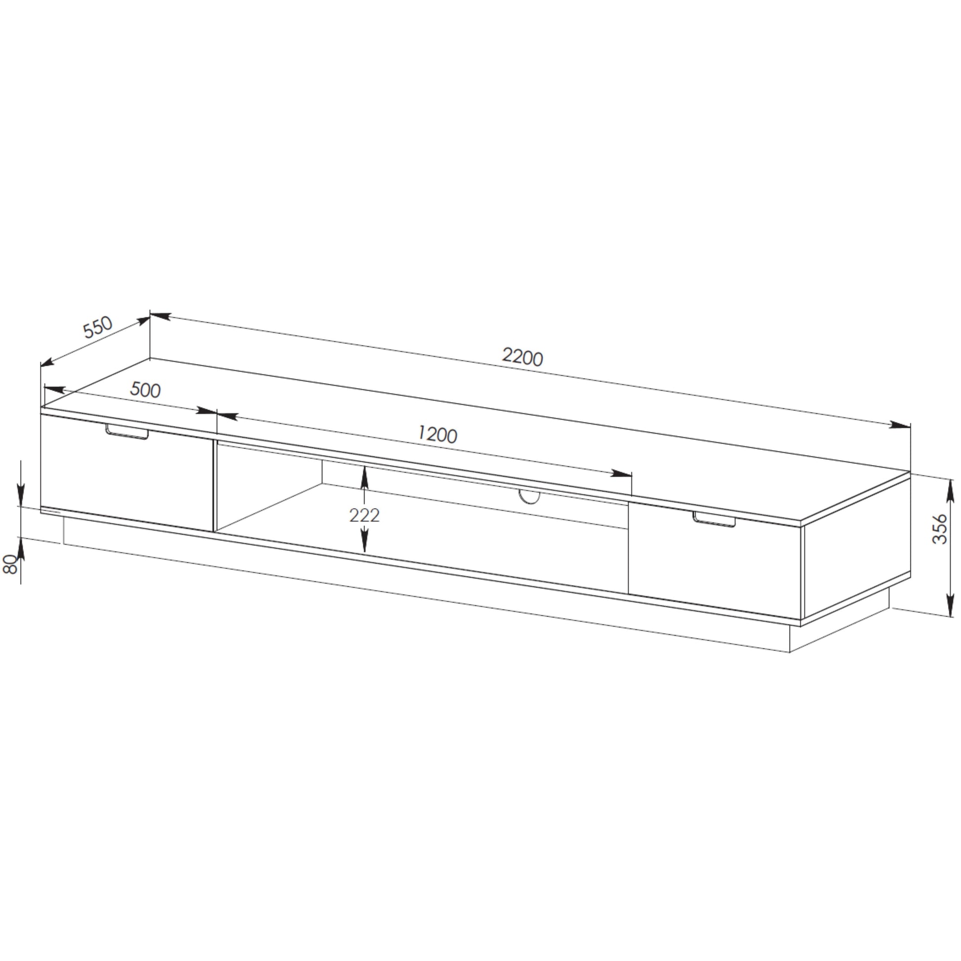 Tauris Rio Entertainment Center, TV Cabinet, Entertainment Unit 2200mm Low Line, Dark Oak Line Dimensions