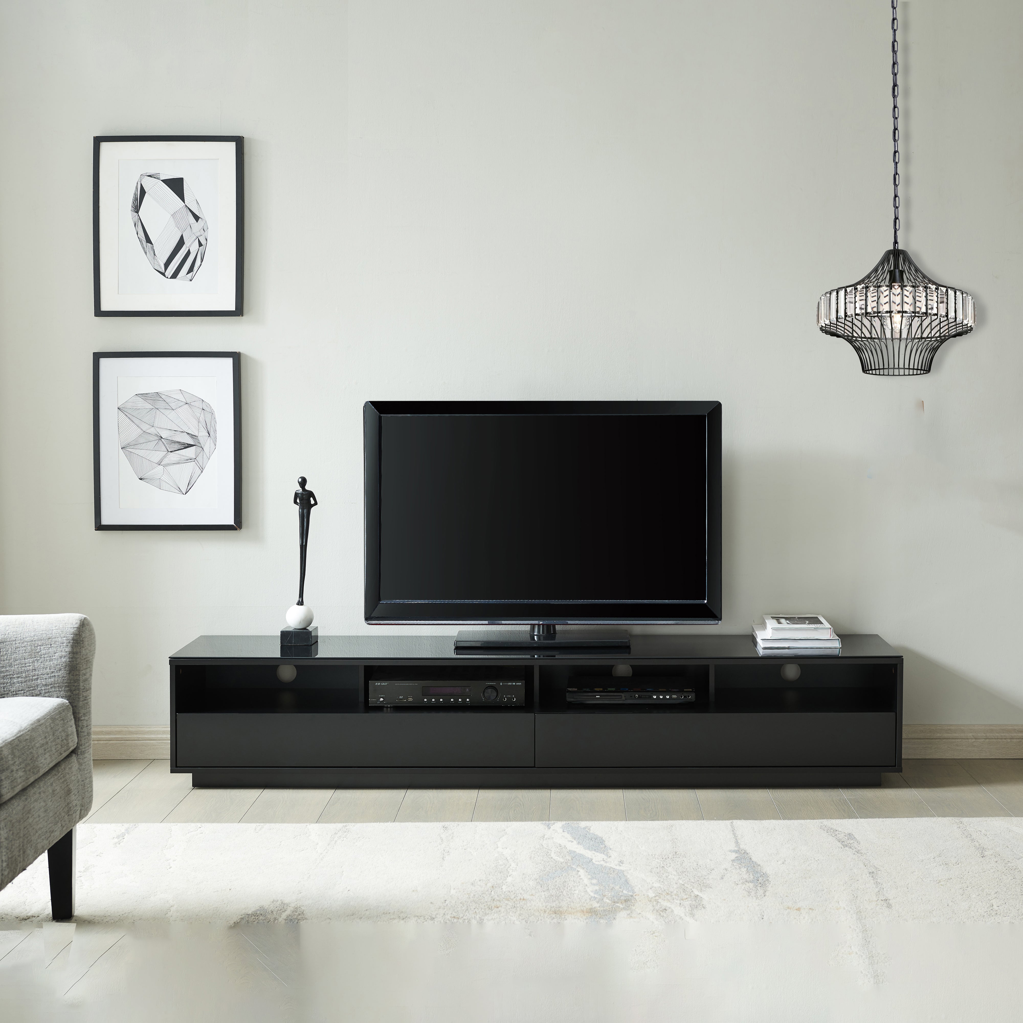 Entertainment unit online with soundbar shelf