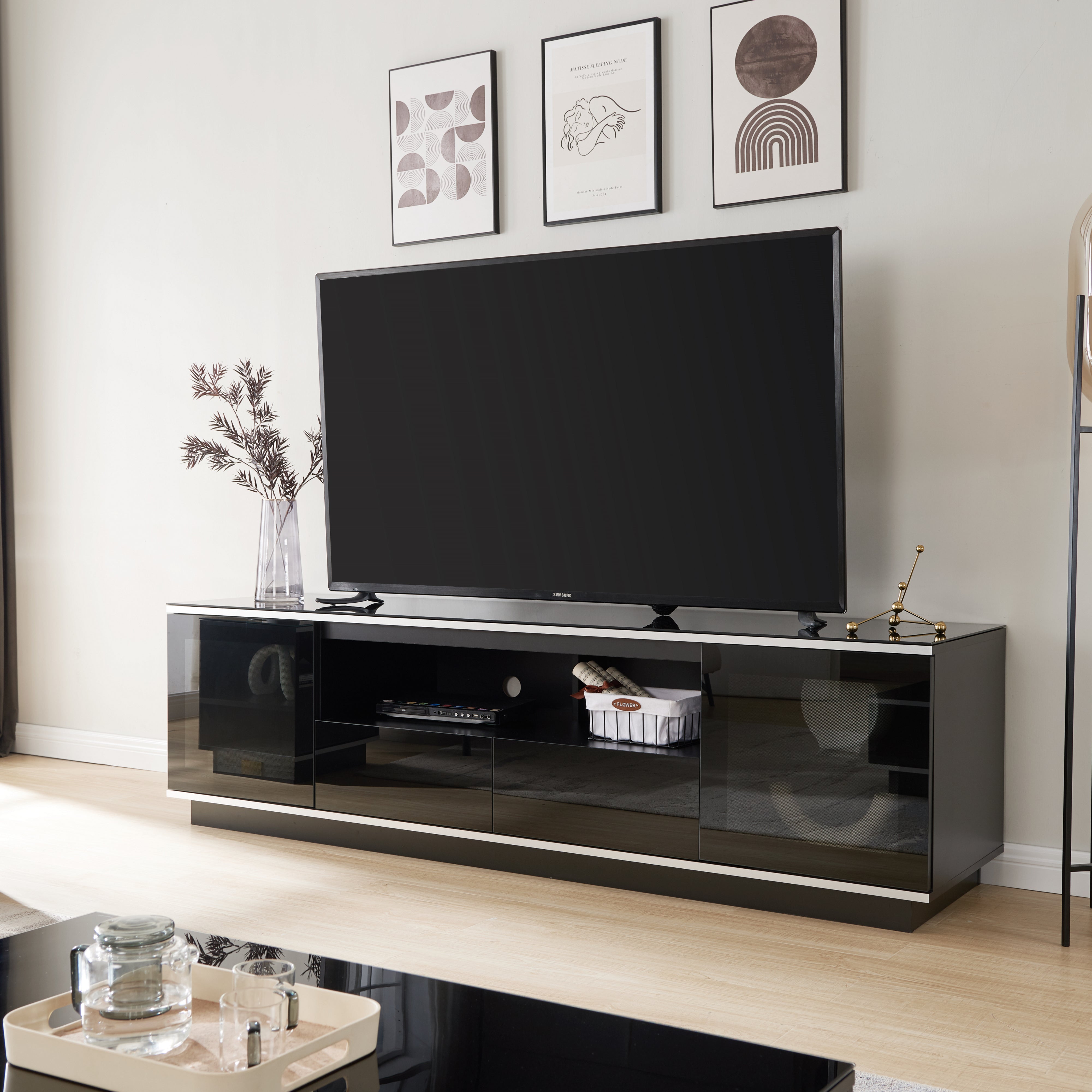 Glass black 2024 tv stand