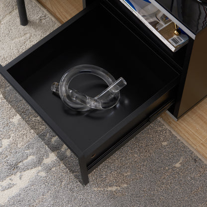 Tauris Titan End Table 400mm Glass Front Drawer Tempered Glass Top, Black
