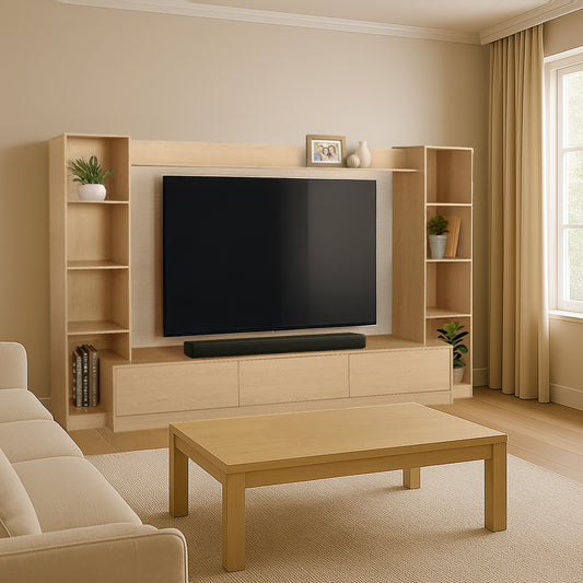 Tauris View Entertainment Center, TV Cabinet, 2900mm Media Center, Natural Oak