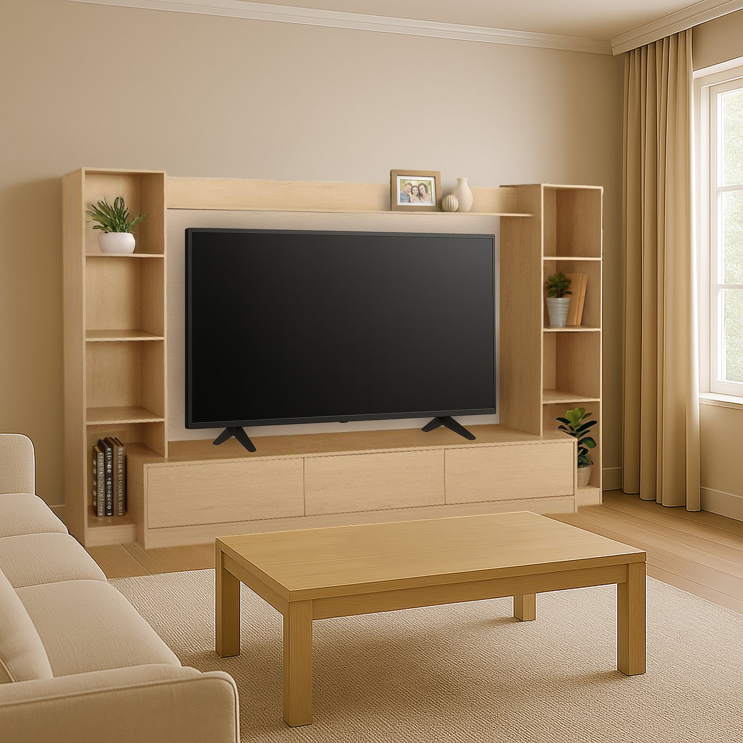 Tauris View Entertainment Center, TV Cabinet, 2900mm Media Center, Natural Oak